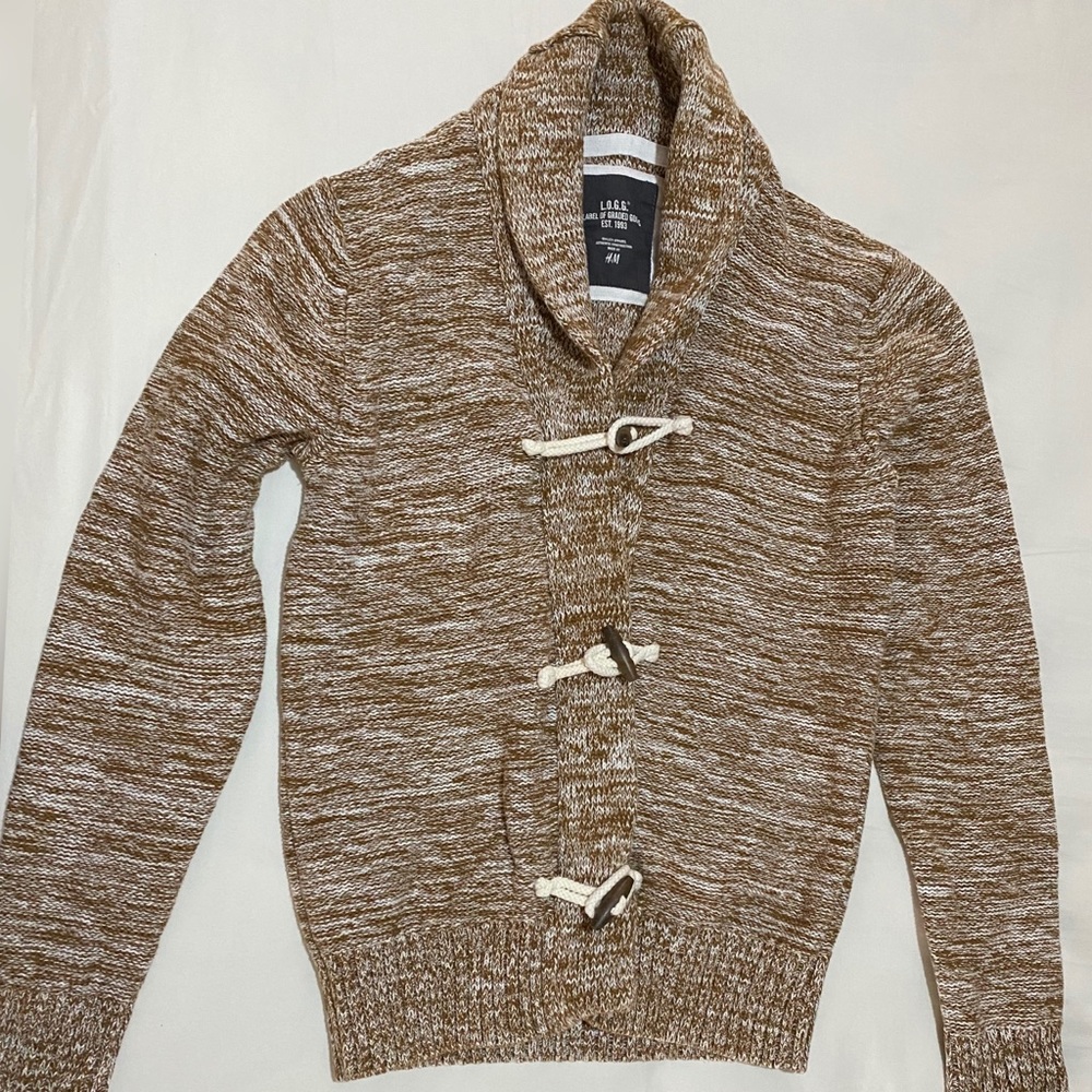 Beige(Mocha) and white CARDIGAN SWEATER size Small